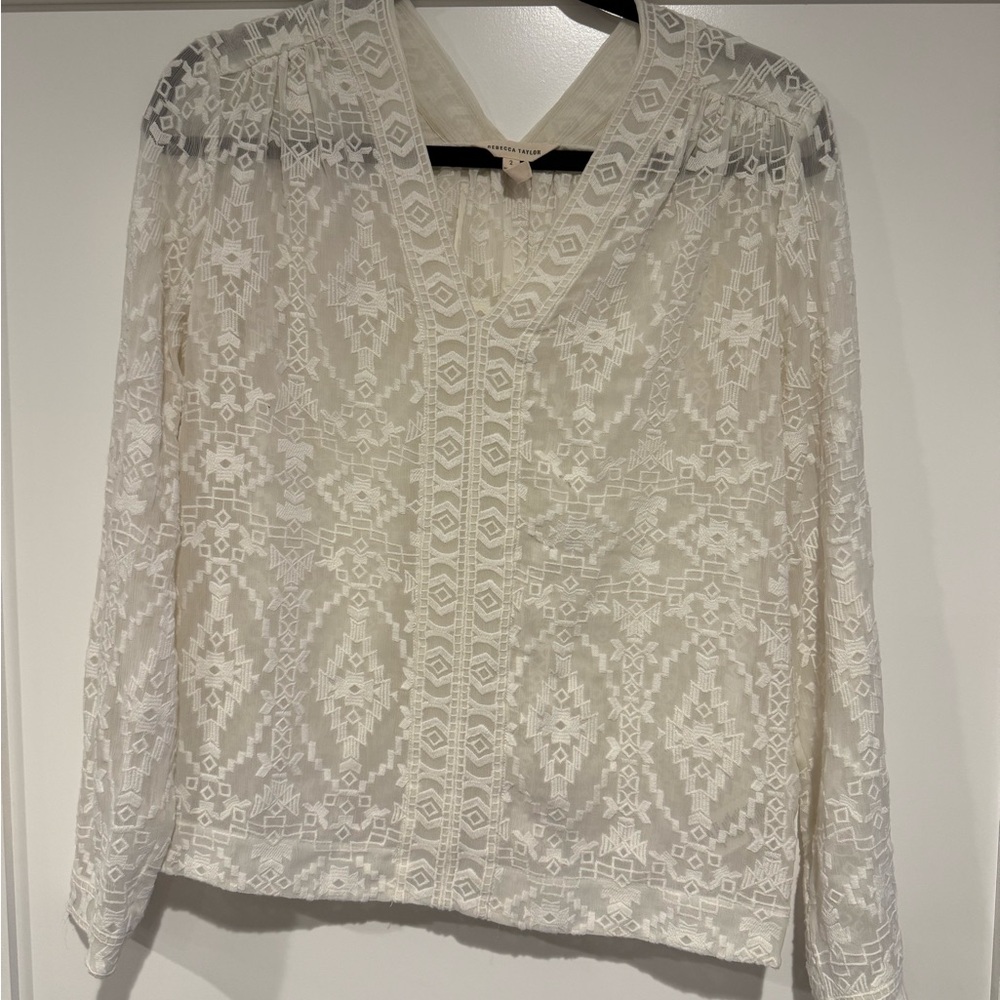 Rebecca Taylor Cream Lace Buttoned Blouse